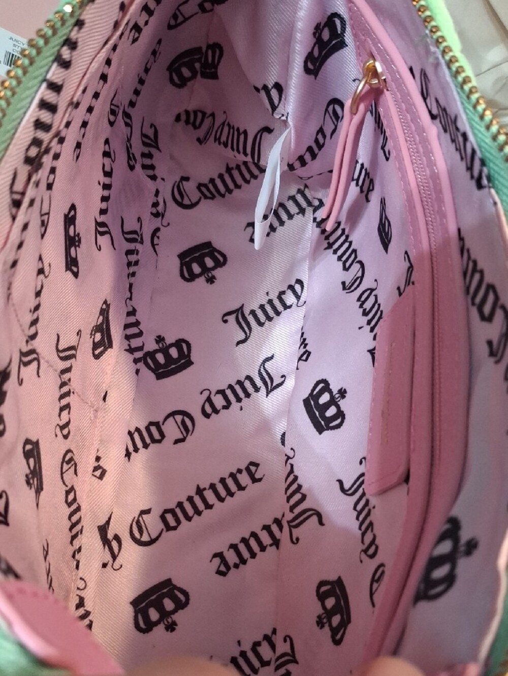 Juicy Couture TALE Retro Green Quilted Shoulder Bag with Pink Trim Y2K Nwt - Picture 7 of 10